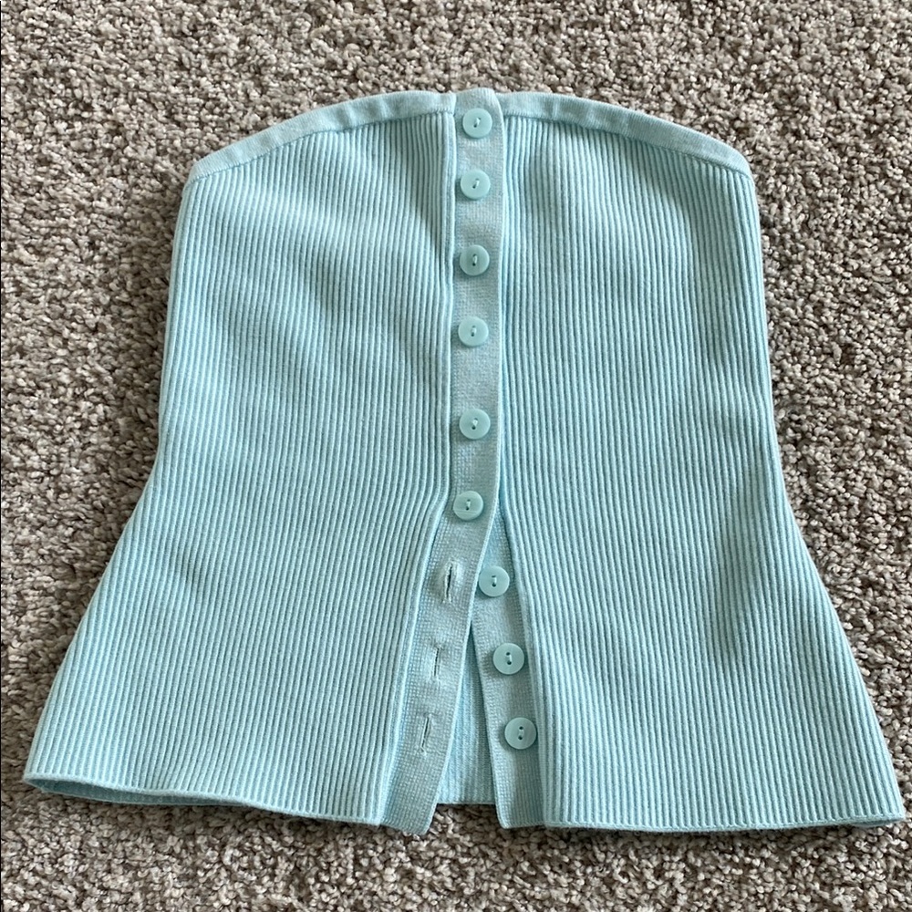 Light Blue Ribbed Strapless Top